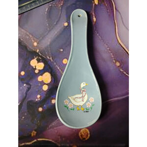Treasure Craft B&D Ribbon Geese Blue Spoon Rest Goose Flowers 9 7/8" Vintage USA